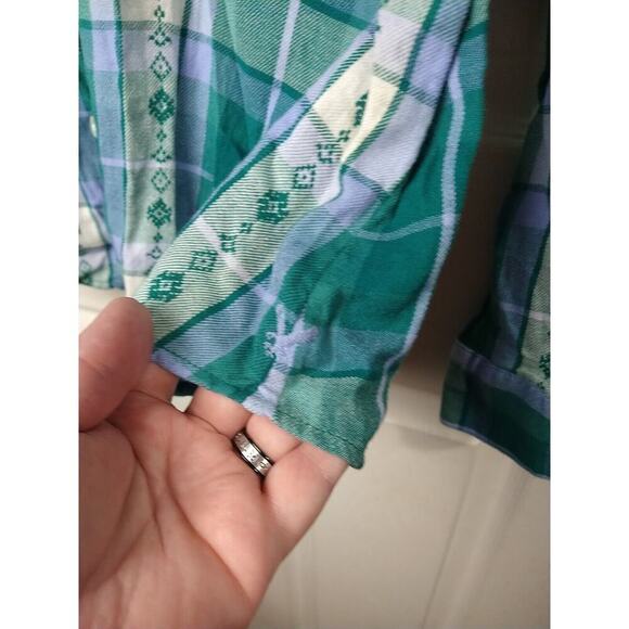 American Eagle Outfitters Woman M Shirt Green Plaid Collared Front Button - Picture 6 of 9
